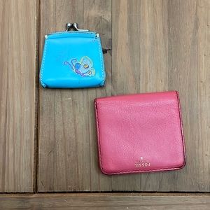 Fossil blue coin purse and pink slim wallet